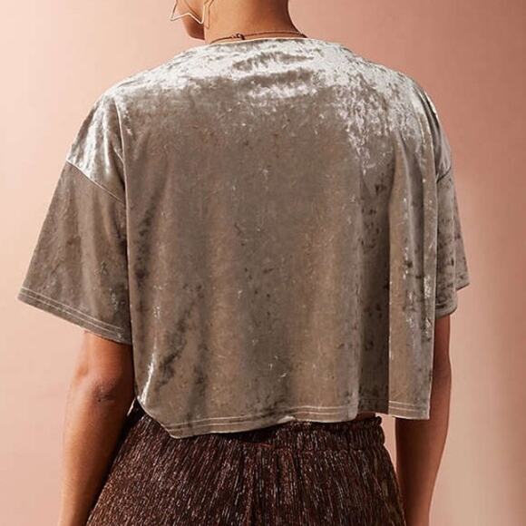 URBAN OUTFITTERS NWT Cropped Short Sleeve Velvet Tee // XS - Picture 2 of 8